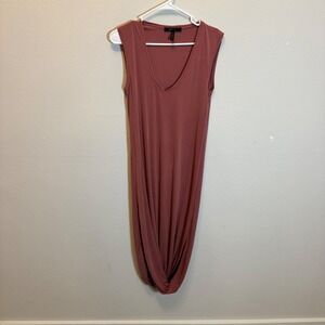 BCBGMAXAZRIA XXS Dress Sleeveless Knot Front Casual Mauve Ribbed Knit
